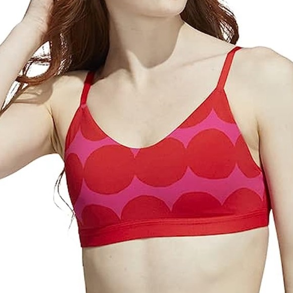 Adidas Marimekko All Me Light Support Red Pink Polka Dot Sports Bra XS - Picture 1 of 14